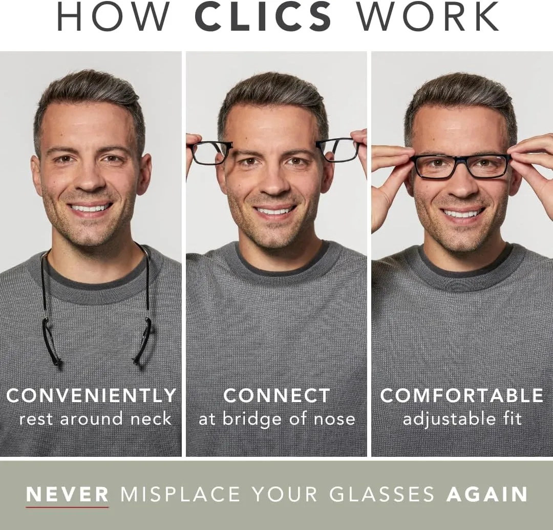 Clic Magnetic Reading Glasses for Men or Women, Computer Readers, Original (Small-Medium Size)