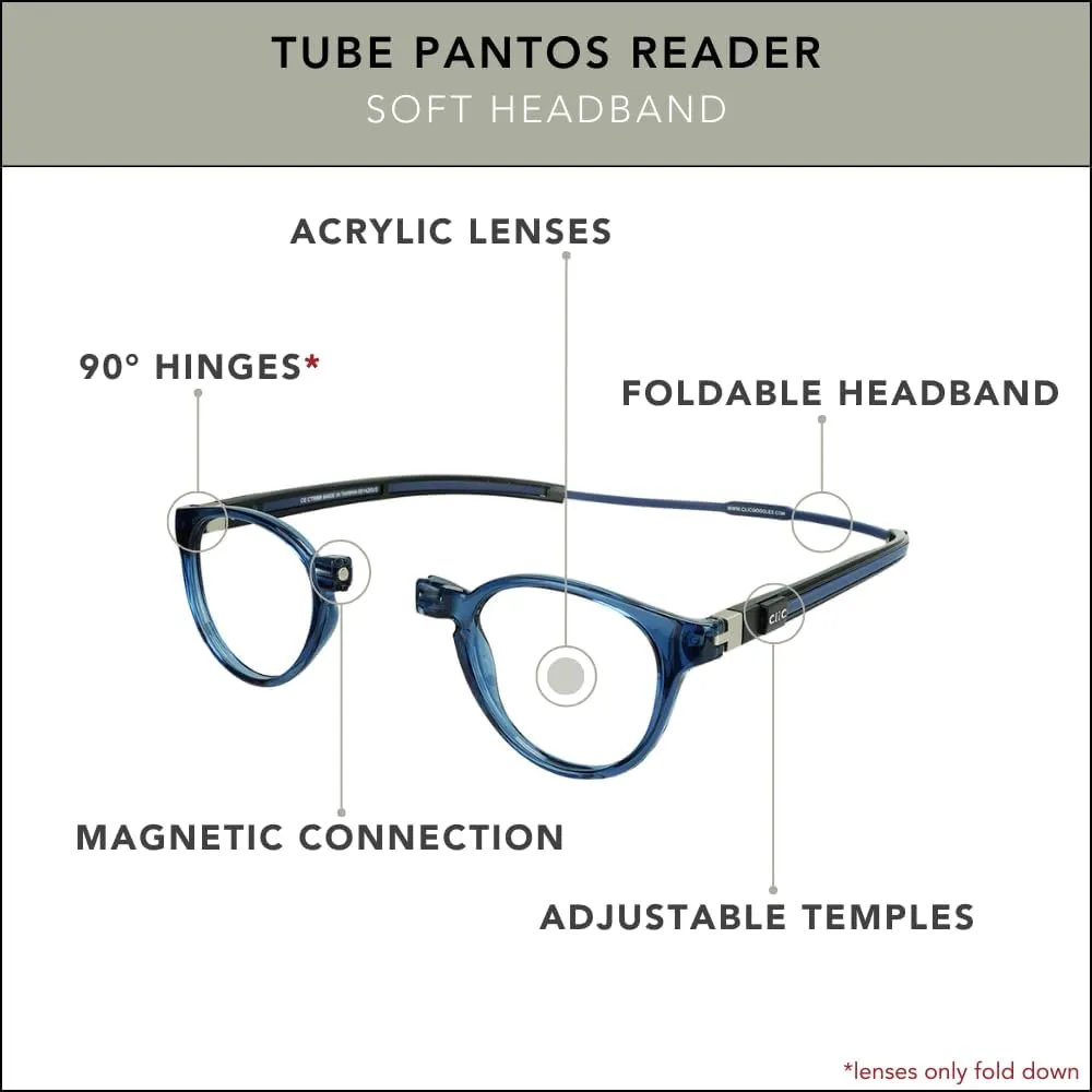 Clic Magnetic Reading Glasses for Men or Women, Computer Readers, Tube Pantos (Jean Blue, 2.50 Magnification)