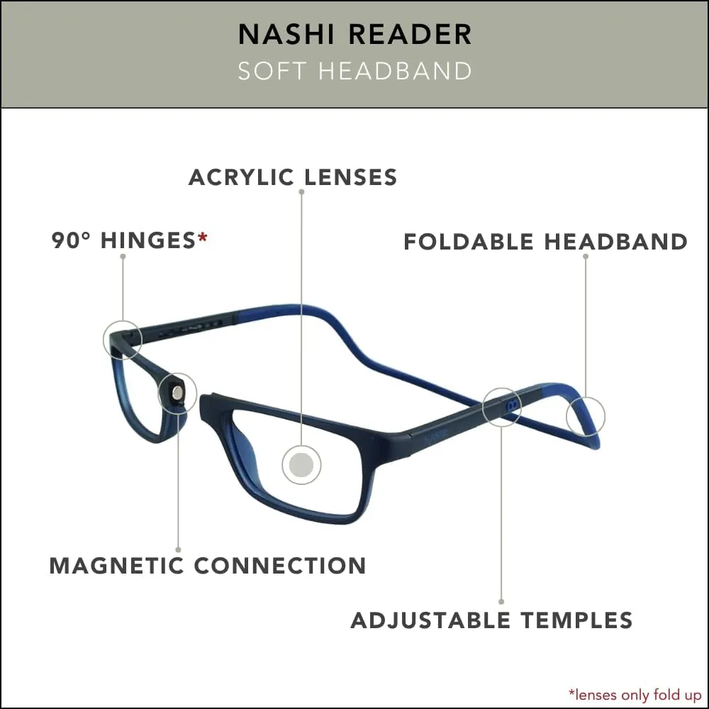 Clic Magnetic Reading Glasses for Men or Women, Soft Foldable Band, Computer Readers, Nashi (S-XL)