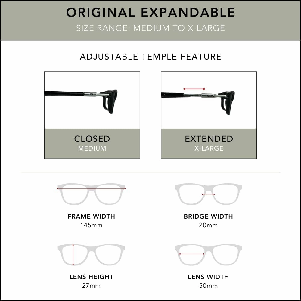 Clic Magnetic Reading Glasses for Men or Women, Computer Readers, Original Expandable (M-XL, Blue, 1.25 Magnification)