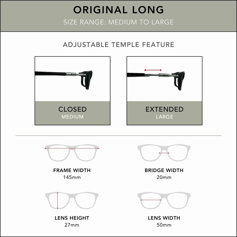 Clic Magnetic Reading Glasses for Men or Women, Computer Readers, Original Long (M-L, Clear, 1.25 Magnification)