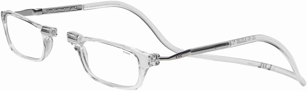 Clic Magnetic Reading Glasses for Men or Women, Computer Readers, Original Long (M-L, Clear, 1.25 Magnification)
