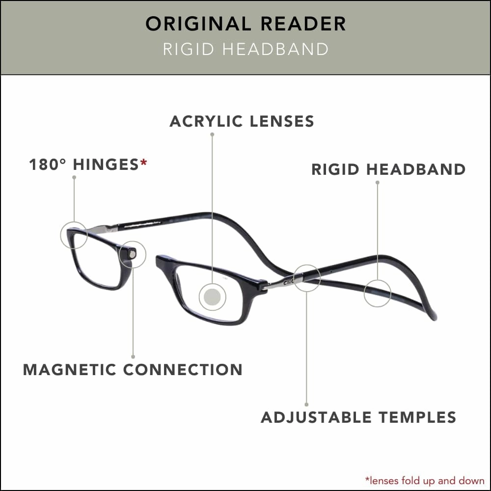 Clic Magnetic Reading Glasses for Men or Women, Computer Readers, Original (Small-Medium Size)