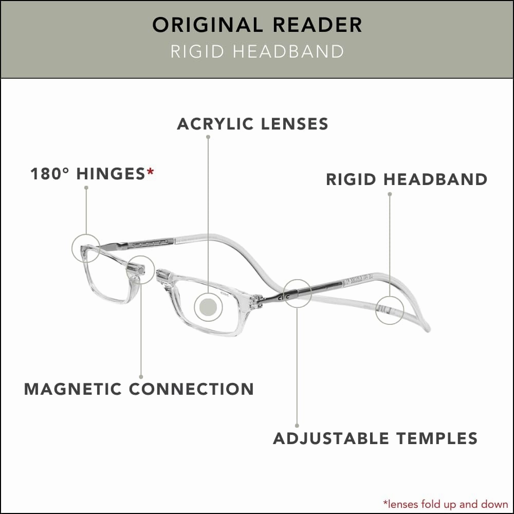 Clic Magnetic Reading Glasses for Men or Women, Computer Readers, Original (Small-Medium Size)