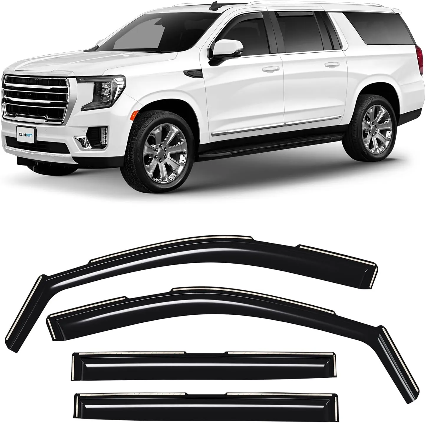 CLIM ART in-Channel Incredibly Durable Rain Guards for GMC Yukon XL 2021-2025, Original Window Deflectors, Vent Window Visors, Vent Deflector, 4 pcs.- 621317
