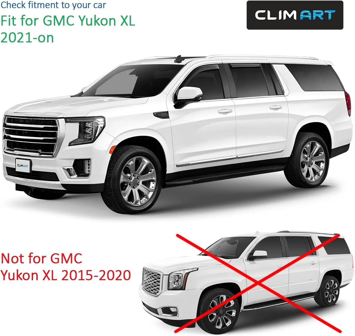 CLIM ART in-Channel Incredibly Durable Rain Guards for GMC Yukon XL 2021-2025, Original Window Deflectors, Vent Window Visors, Vent Deflector, 4 pcs.- 621317