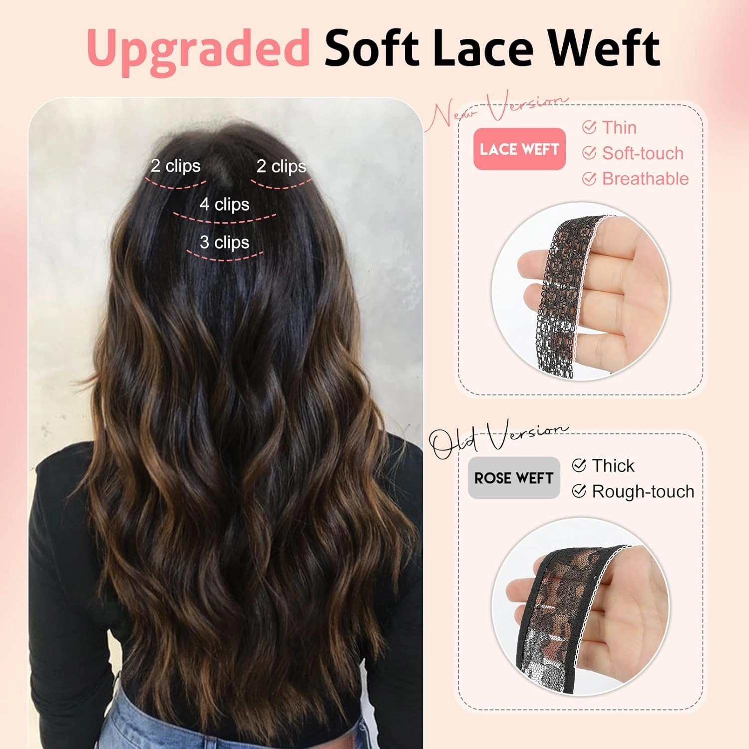 Clip in Hair Extensions - 12" Short Curly Wavy Black Hair Extensions 4PCS Invisible Lace Weft Natural Soft Hairpieces for Women - Natural Black