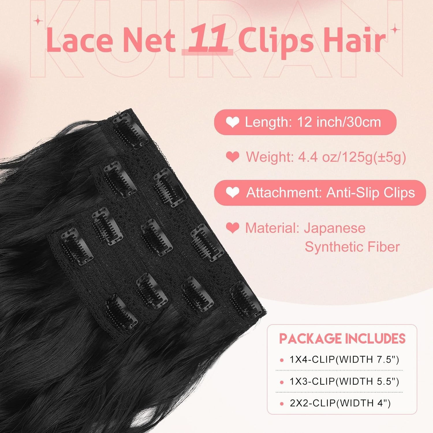 Clip in Hair Extensions - 12" Short Curly Wavy Black Hair Extensions 4PCS Invisible Lace Weft Natural Soft Hairpieces for Women - Natural Black