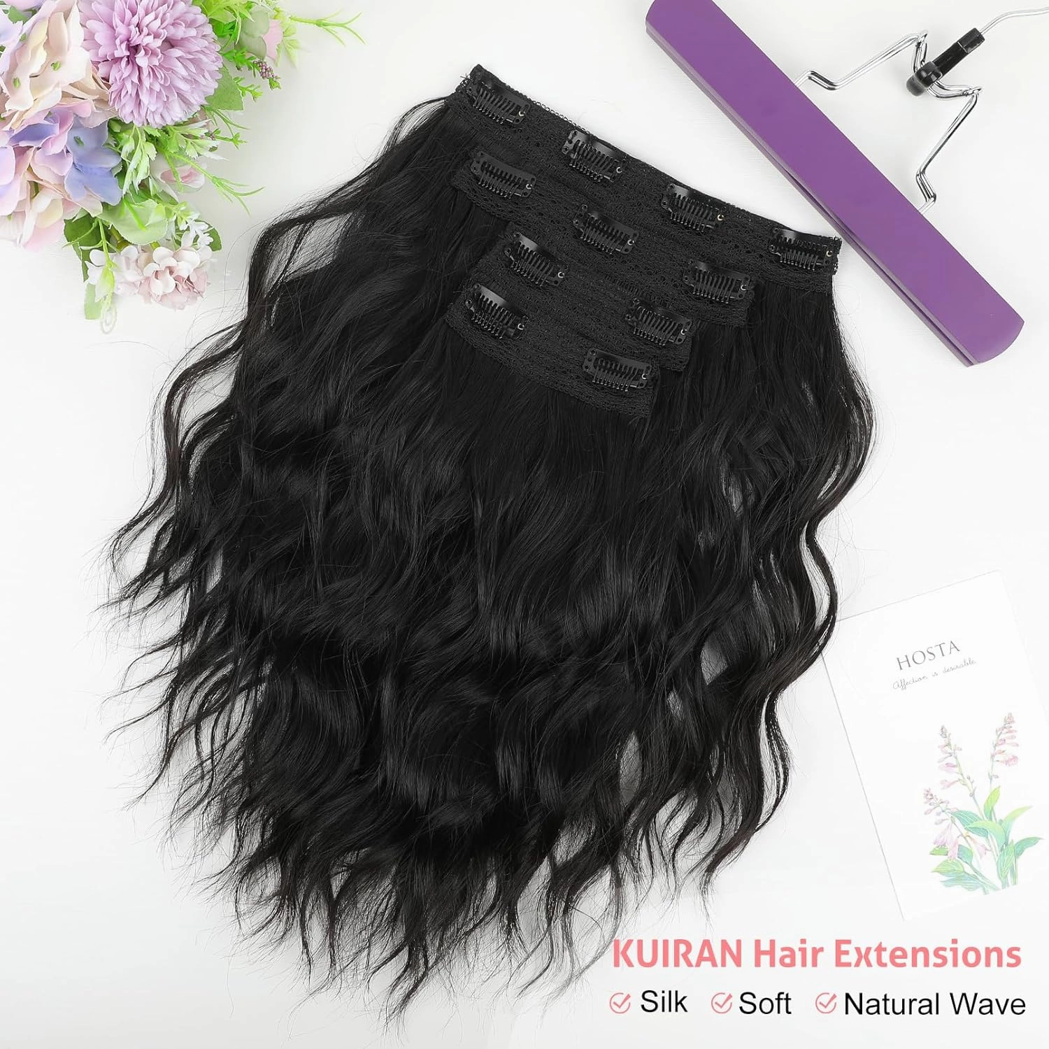 Clip in Hair Extensions - 12" Short Curly Wavy Black Hair Extensions 4PCS Invisible Lace Weft Natural Soft Hairpieces for Women - Natural Black