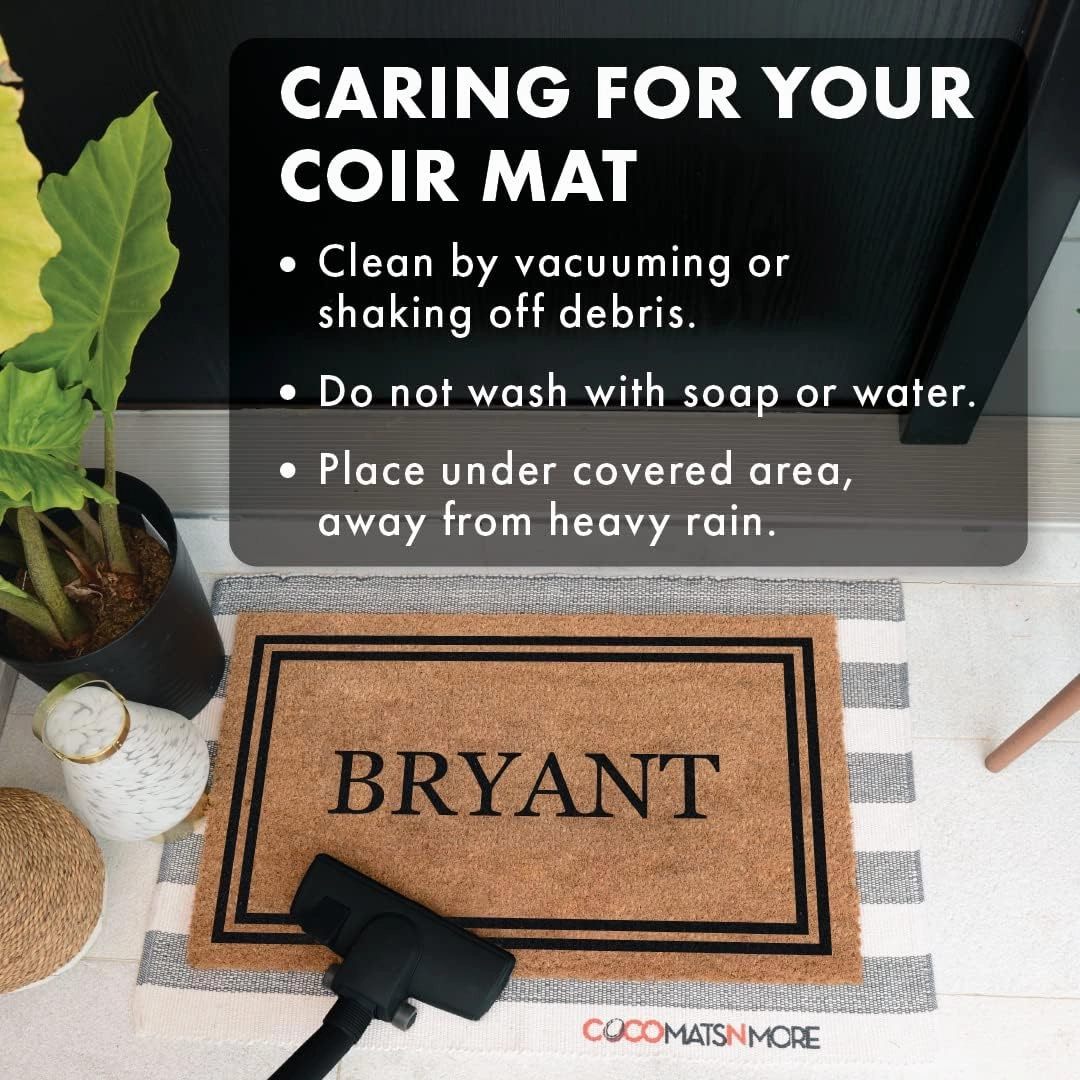 COCO MATS 'N MORE 22” x 36” Black Coir Personalized Door Mat, Made in USA Welcome Mats with Vinyl Backing | Tough Coir Bristles Cleans Dirtiest Shoes | Housewarming Gifts (Double Bordered)