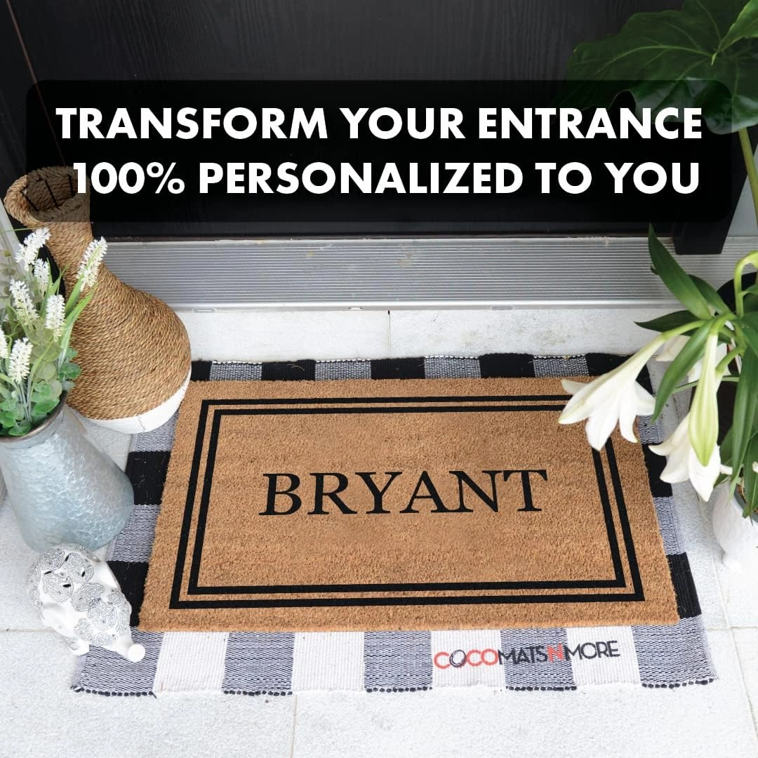 COCO MATS 'N MORE 22” x 36” Black Coir Personalized Door Mat, Made in USA Welcome Mats with Vinyl Backing | Tough Coir Bristles Cleans Dirtiest Shoes | Housewarming Gifts (Double Bordered)