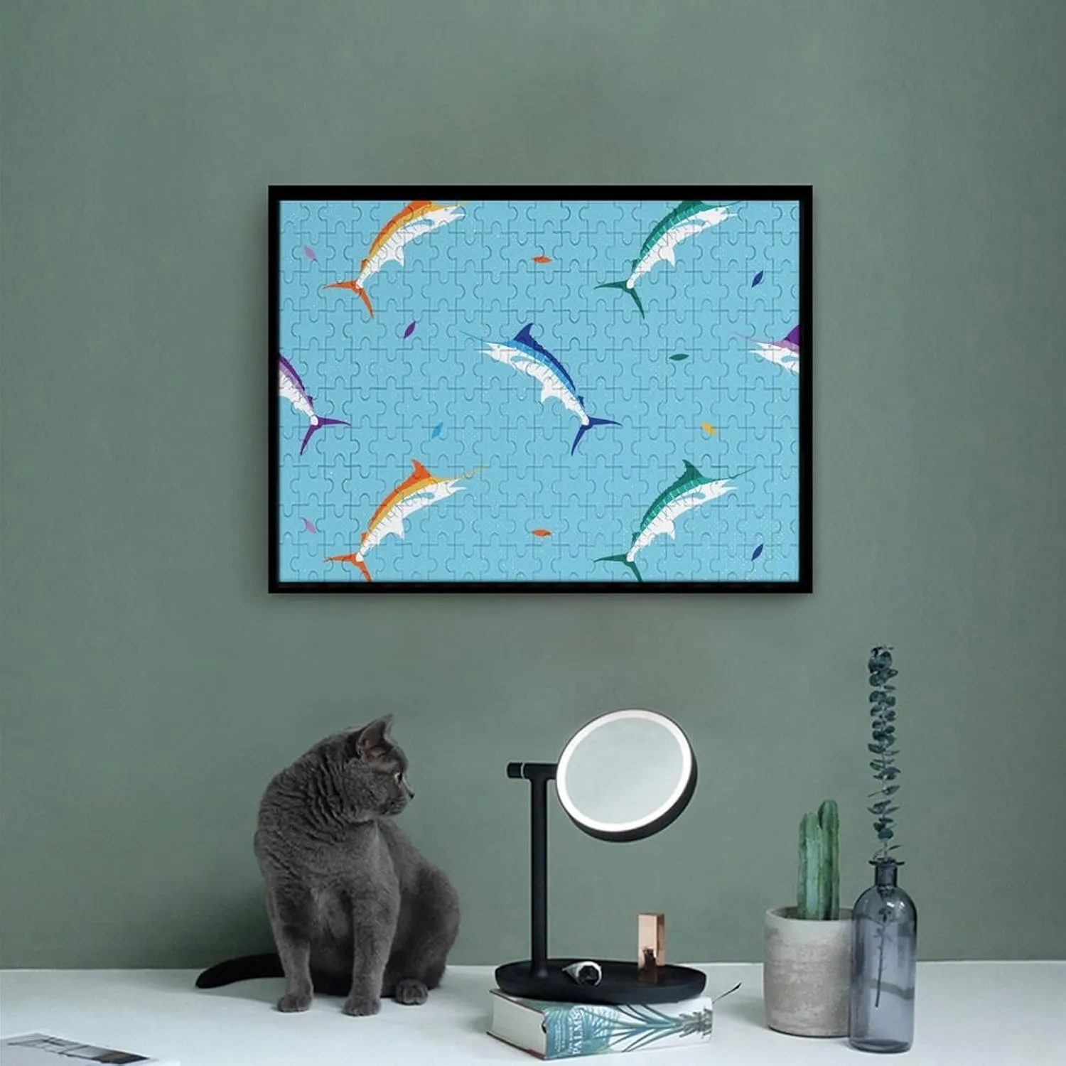 Colorful Marlin Fish Funny Jigsaw Puzzles Art Painting Picture Puzzle Personalized Game Gift for Women Men