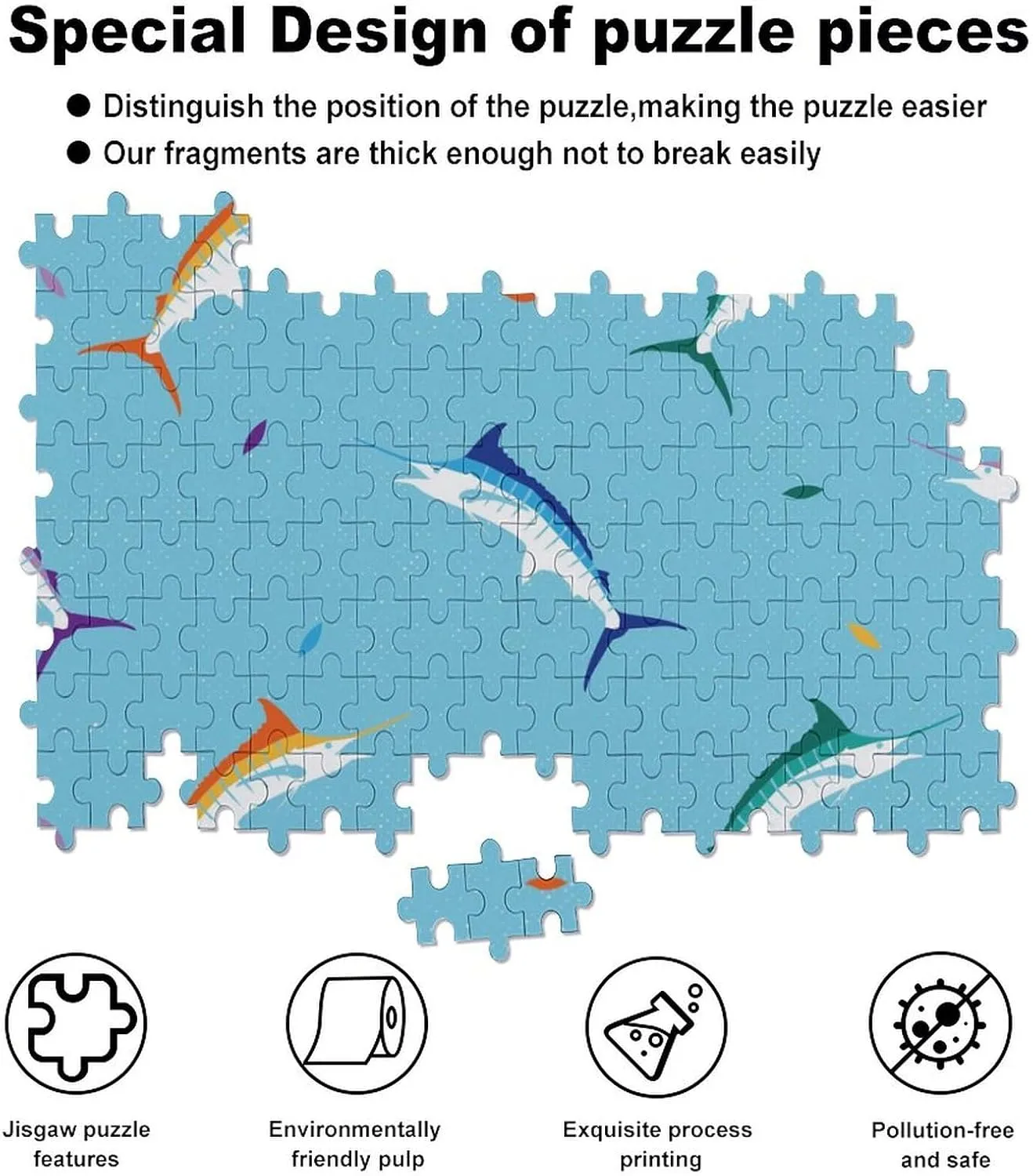 Colorful Marlin Fish Funny Jigsaw Puzzles Art Painting Picture Puzzle Personalized Game Gift for Women Men