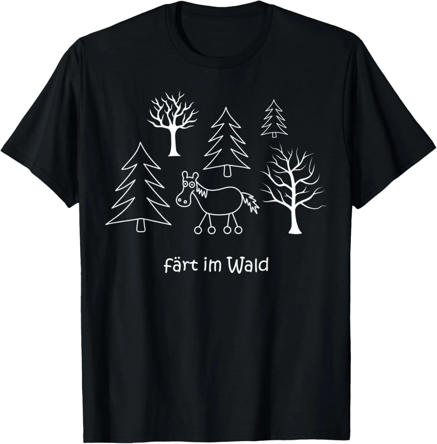 Colours in the forest, fun horse with wheels in the forest, trees T-Shirt