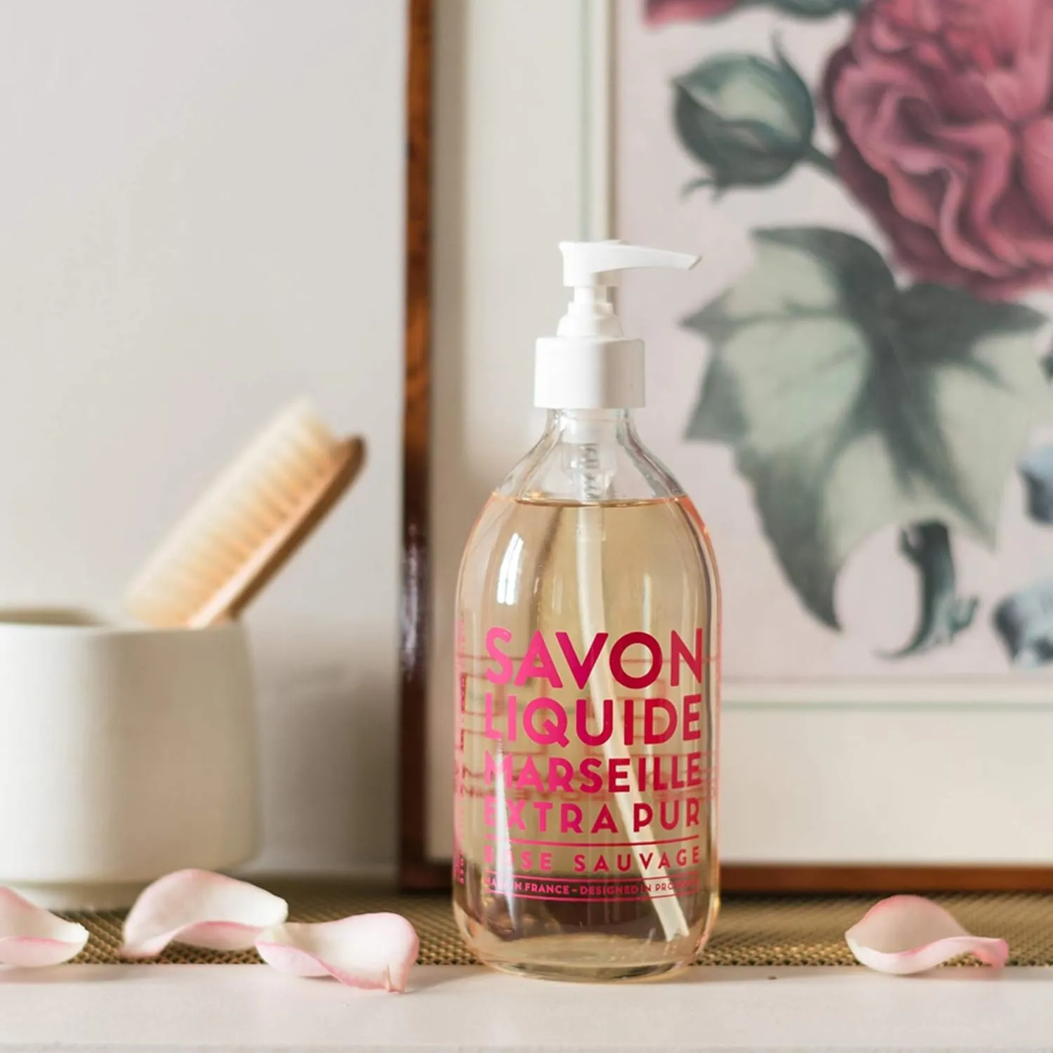 Compagnie de Provence Savon de Marseille Extra Pure Liquid Soap - Wild Rose - 16.7 Fl Oz Glass Pump Bottle and 33.8 fl oz Plastic Bottle Refill