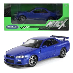Compatible for Nissan Skyline GT-R（R34 Race Car Model 1:24 Alloy Metal Diecast Blue Car Model Drift Cassic Sport Vintage Car Model Carro Model Toy Collection Gift for Adult