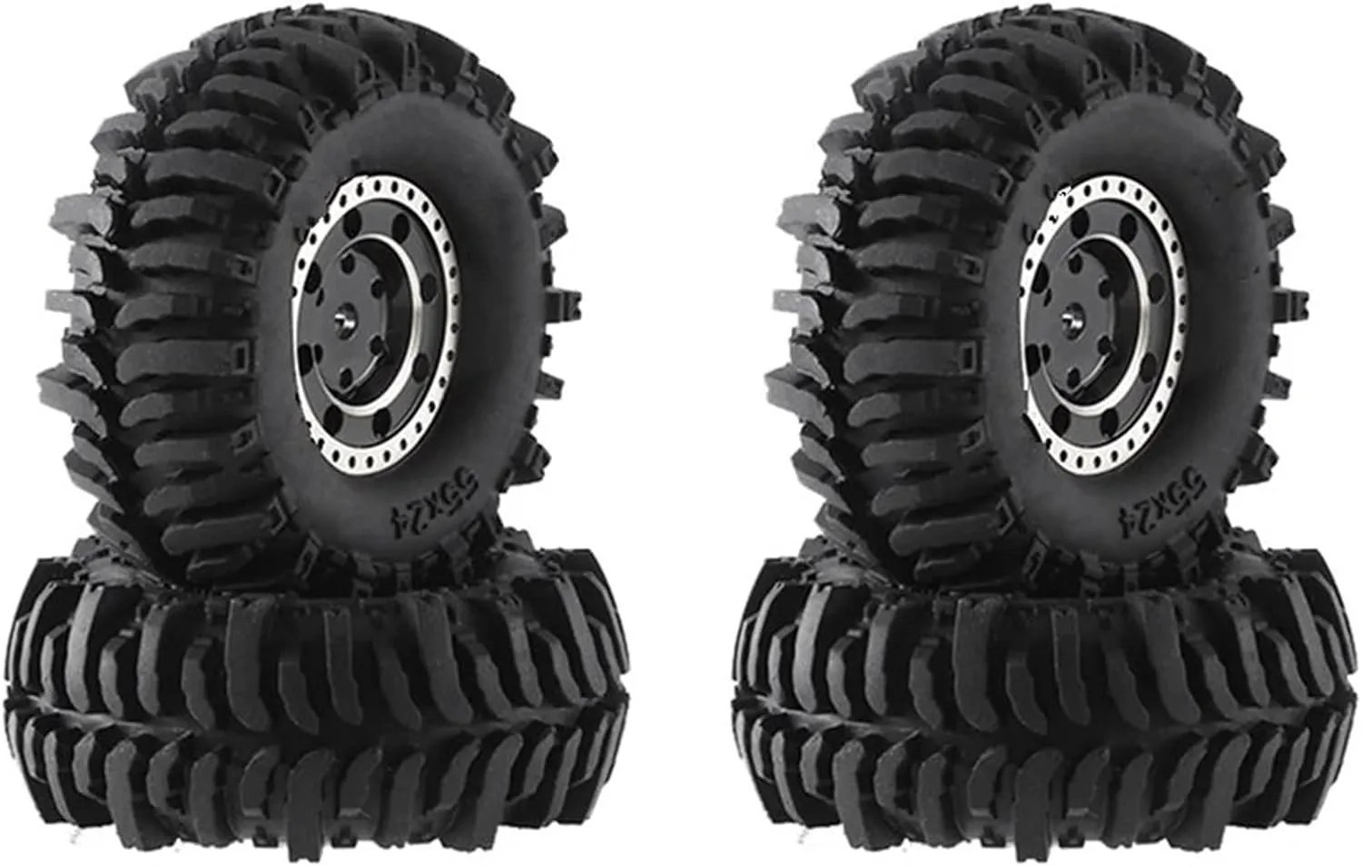 Compatible with Axial for SCX24 TRX4M for FMS FCX24 4Pcs 55X22mm 1.0 Brass Wheel Rim Rubber Tire 1/18 1/24 RC Crawler Car Upgrade Parts RC Wheel Tires