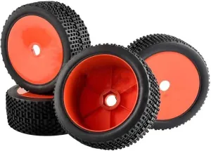 Compatible with Nitro for Baja Off Road for Buggy 1/8 RC Car Rubber Tyre Tires and Plastic Wheel Rim 112mm*43mm Hexagon Adapter 17mm RC Wheel Tires(Red)