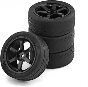 Compatible with Tamiya TT01 TT02 TA06 XV-01 for PTG-2 4PCS 1/10 RC for Racing Car Tires On Road Touring Drift Car Tyre Wheel Accessories RC Wheel Tires(Black)