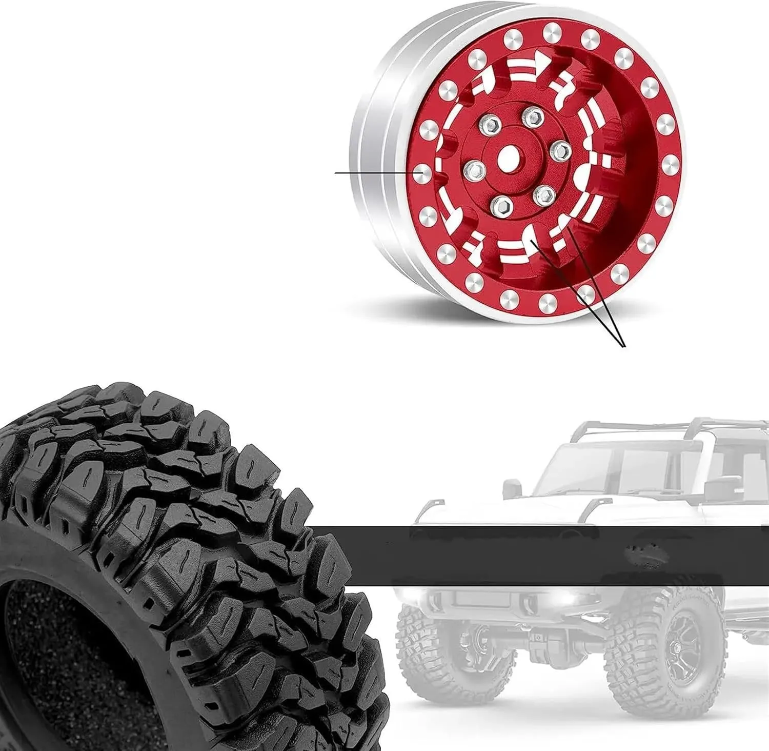 Compatible with TRX4M for SCX24 FCX24 AX24 1/24 1/18 RC Crawler Car 1.2Inch Beadlock Wheels 7mm Negative Offset Wheel Rims RC Tires RC Wheel Tires(Color4)