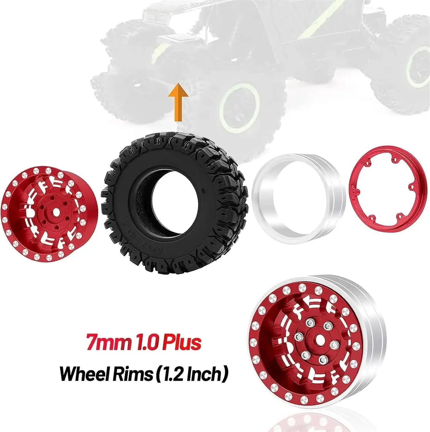 Compatible with TRX4M for SCX24 FCX24 AX24 1/24 1/18 RC Crawler Car 1.2Inch Beadlock Wheels 7mm Negative Offset Wheel Rims RC Tires RC Wheel Tires(Color4)