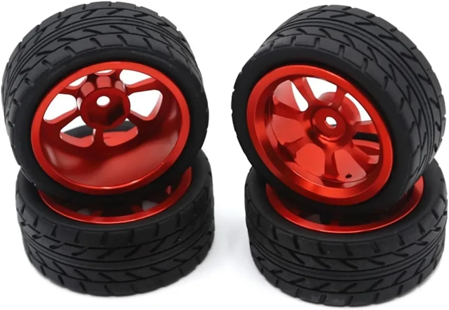 Compatible with Wltoys 144001 A959 A959-B 124019 124018 RC Car Parts Upgrade Accessories 65Mm Metal Wheel Rim Grip Rubber Tires Tyres RC Wheel Tires(Red)