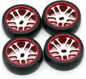 Compatible with WLtoys 284131 K969 K989 for Iw04m for MINI-Q for MINI-Z RC Car Metal Spare Parts Modified Drift Wheels Drift Tire Skins RC Wheel Tires(Red,BK)