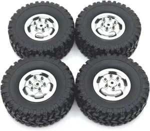 Compatible with WPL C14 C34 C44 C54 B14 B24 MN D90 MN99S MN78 MN82 MN168 RC Car Upgrade Parts 4pcs 67mm Metal Wheel Rim Rubber Tire Tyre RC Wheel Tires(Silver)