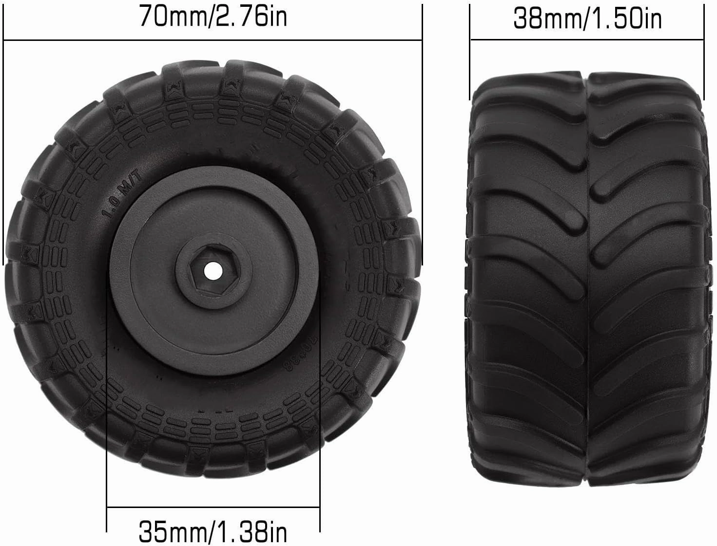 Compatible with Axial for SCX24 FMS FCX24 AX24 1/24 RC Crawler Car Truck Wheel Rim Tires Set 4PCS 70 * 38mm RC Tyre Spare Parts RC Wheel Tires(Color5)