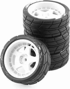 Compatible with Tamiya TT01 TT01E TT02 TT02B XV01 TA06 PTG-2 1/10 RC Car Upgrades Parts Accessories 4Pcs Rubber Tire Wheel Tyre RC Wheel Tires(Yellow)