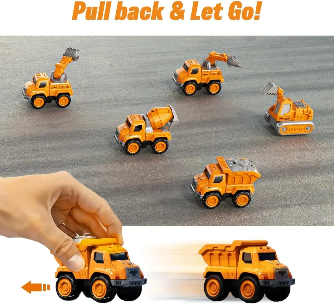 Construction Truck Toys Set 5 in 1 DIY Action Figure Transforming Robots Set 5 Pcs Toddler Metal Pull Back Car Toys, Yellow, HB-OTB0595470-YE