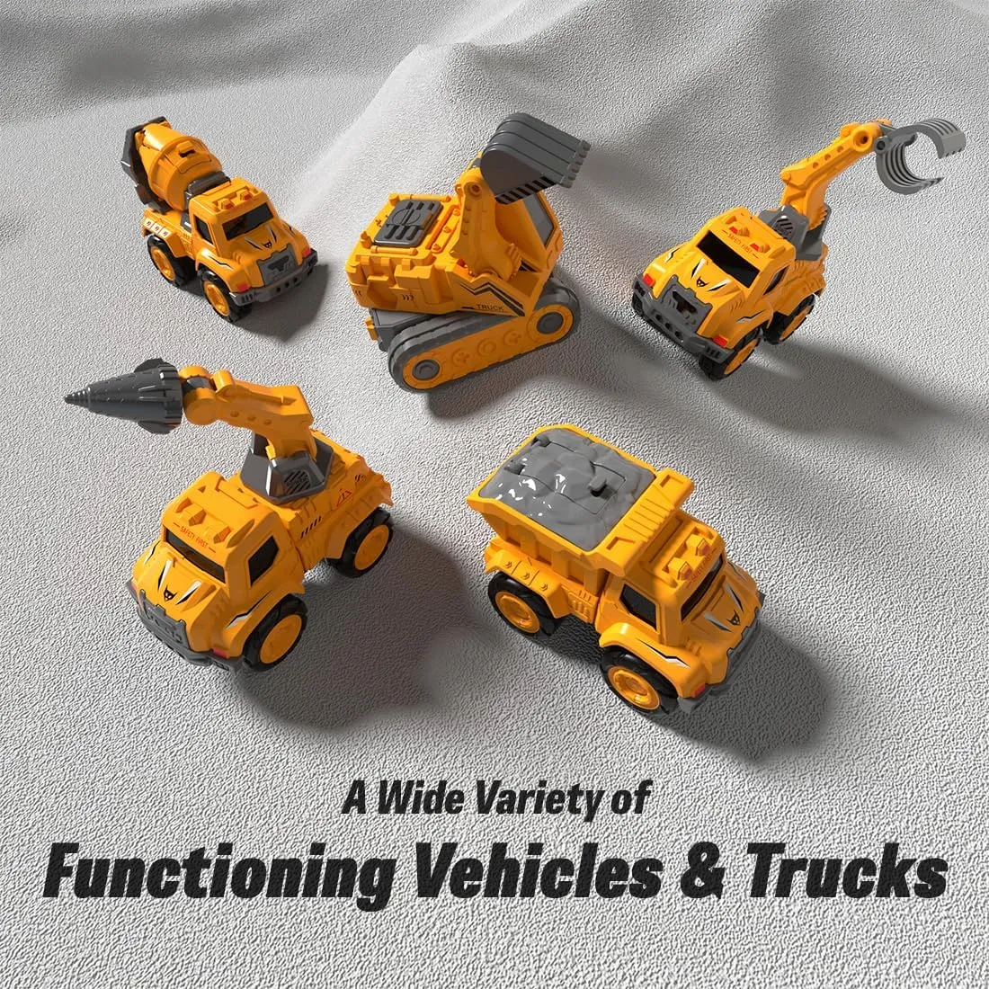 Construction Truck Toys Set 5 in 1 DIY Action Figure Transforming Robots Set 5 Pcs Toddler Metal Pull Back Car Toys, Yellow, HB-OTB0595470-YE