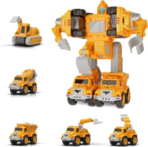 Construction Truck Toys Set 5 in 1 DIY Action Figure Transforming Robots Set 5 Pcs Toddler Metal Pull Back Car Toys, Yellow, HB-OTB0595470-YE