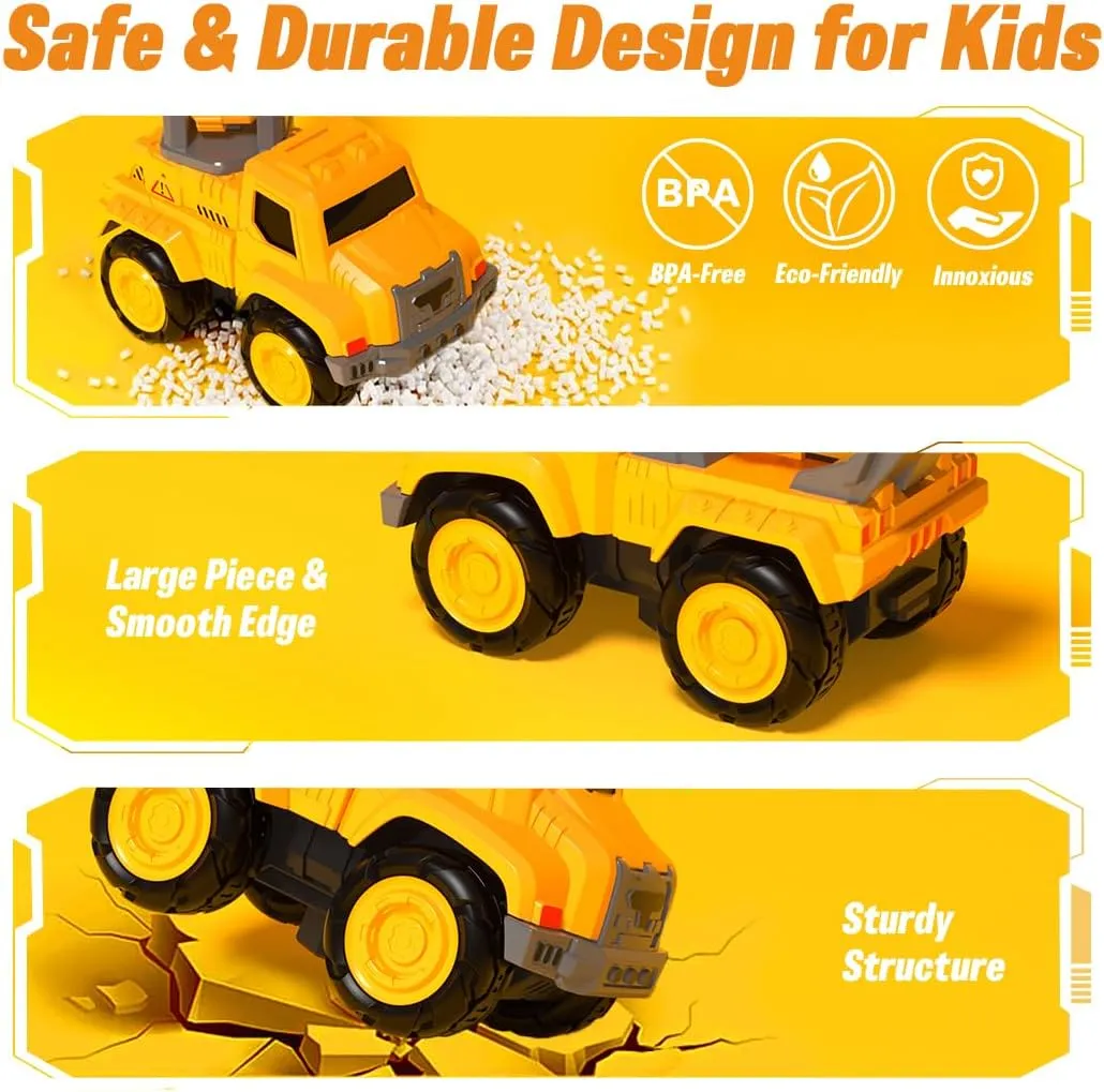 Construction Truck Toys Set 5 in 1 DIY Action Figure Transforming Robots Set 5 Pcs Toddler Metal Pull Back Car Toys, Yellow, HB-OTB0595470-YE