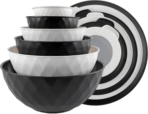 COOK WITH COLOR Mixing Bowls with Lids - 12 Piece Plastic Nesting Bowls Set includes 6 Prep Bowls and 6 Lids, Non Slip Bottom and Diamond Design - Microwave Safe (Mint)