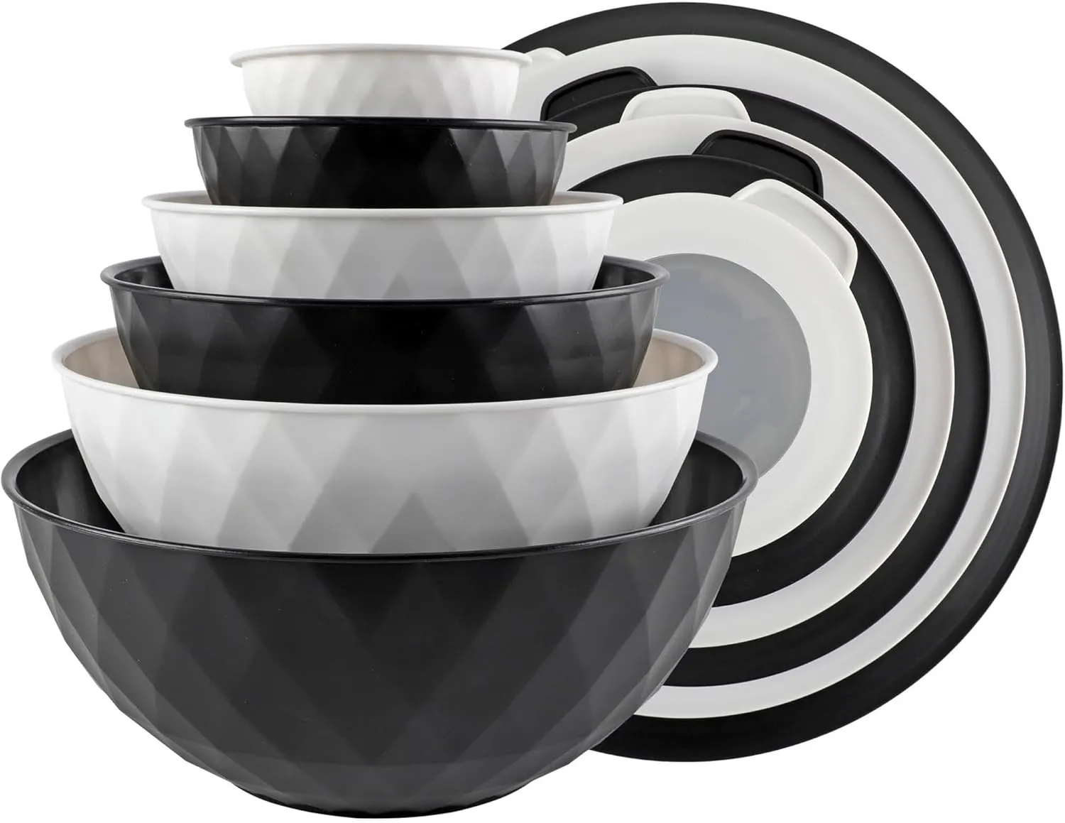 COOK WITH COLOR Mixing Bowls with Lids - 12 Piece Plastic Nesting Bowls Set includes 6 Prep Bowls and 6 Lids, Non Slip Bottom and Diamond Design - Microwave Safe (Mint)
