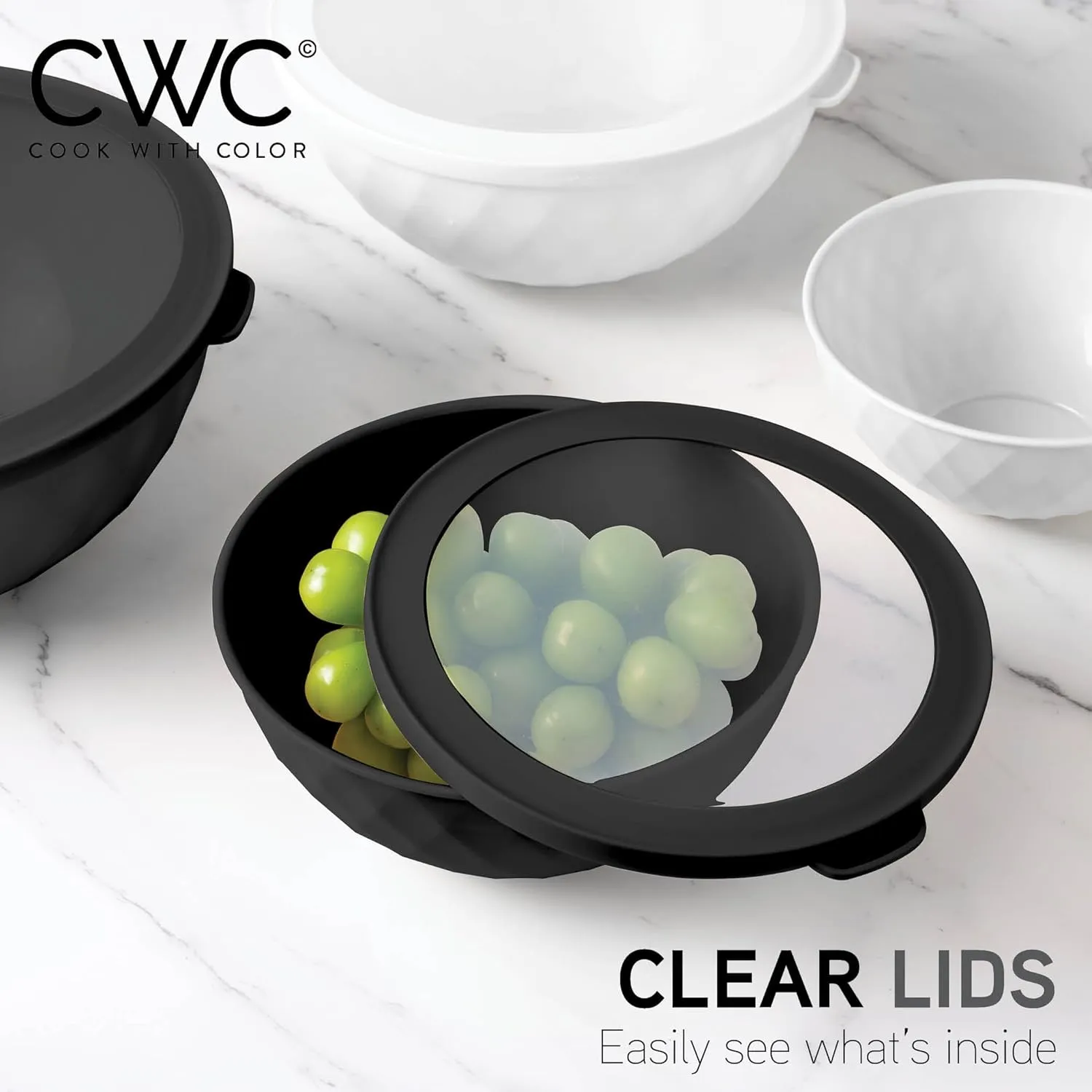 COOK WITH COLOR Mixing Bowls with Lids - 12 Piece Plastic Nesting Bowls Set includes 6 Prep Bowls and 6 Lids, Non Slip Bottom and Diamond Design - Microwave Safe (Mint)