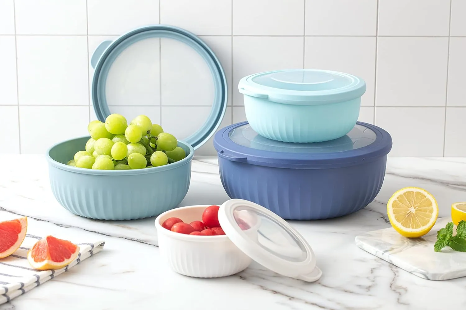 COOK WITH COLOR Prep Bowls with Lids- Wide and Deep Nesting Plastic Small Mixing Bowl Set with Lids, 8 Piece Set - Wide Bowls, Blue