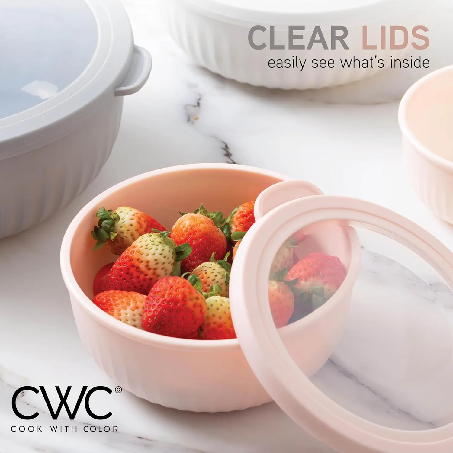 COOK WITH COLOR Prep Bowls with Lids- Wide and Deep Nesting Plastic Small Mixing Bowl Set with Lids, 8 Piece Set - Wide Bowls, Grey/Pink