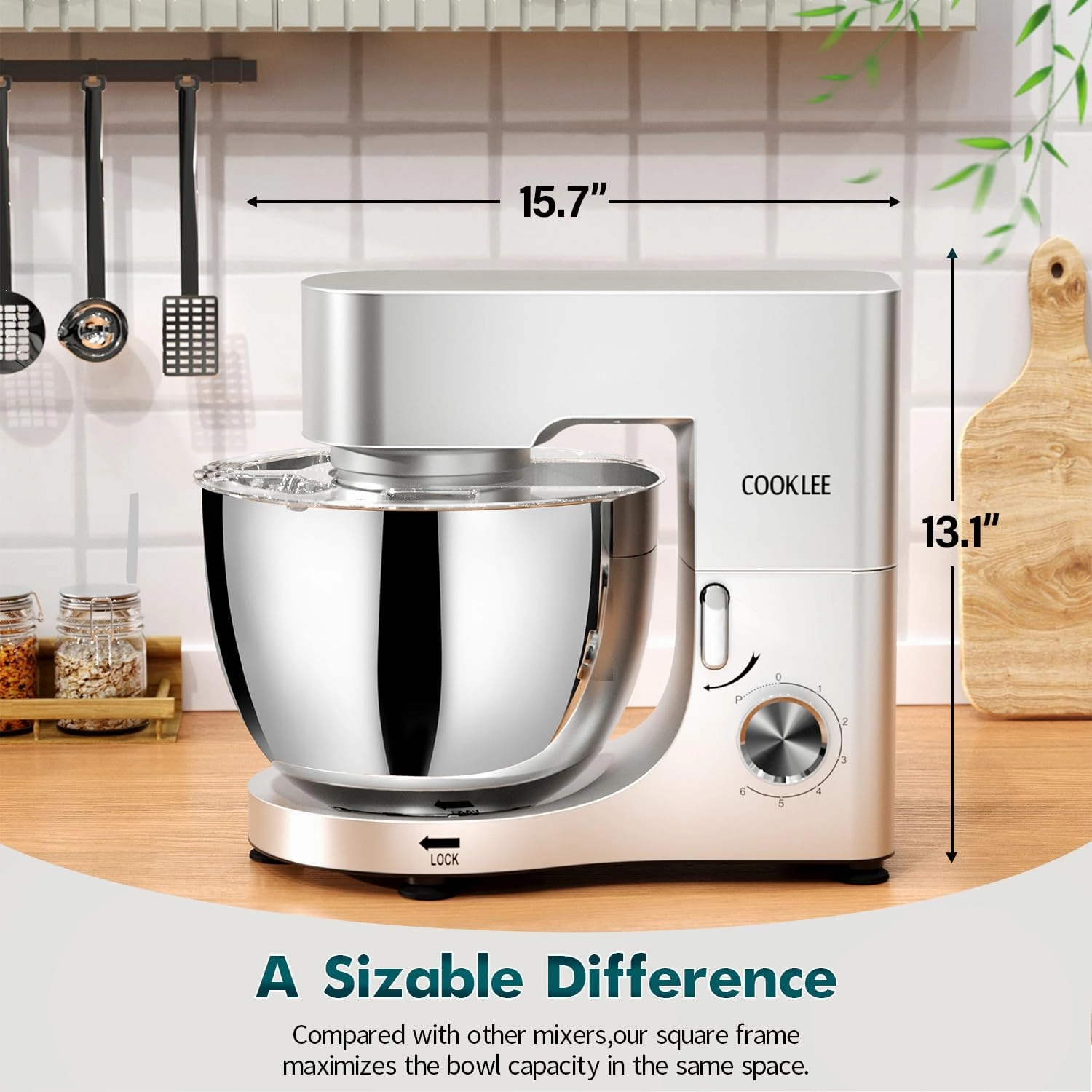 COOKLEE Stand Mixer, 9.5 Qt. 660W Electric Kitchen Mixer with Dishwasher-Safe Dough Hooks, Flat Beaters, Wire Whip & Pouring Shield Attachments for Most Home Cooks, Silver