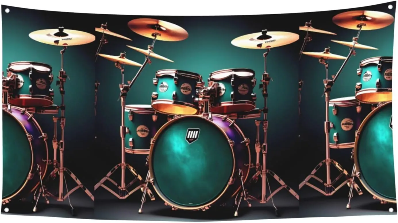 Cool Drum Set Print Birthday Party Banner - 35" X 70" Funny Fiesta Party Banner Decorations Events