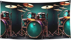 Cool Drum Set Print Birthday Party Banner - 35" X 70" Funny Fiesta Party Banner Decorations Events