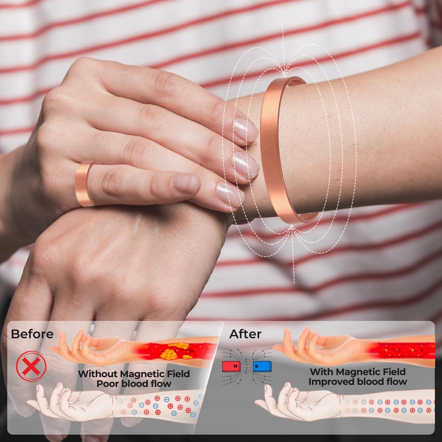 Copper Bracelet for Men and Women, Strength Mens Magnetic Copper Bracelets with 3,800 Gauss Magnets, 99.99% Pure Solid Copper, Handmade Copper Jewelry Gift