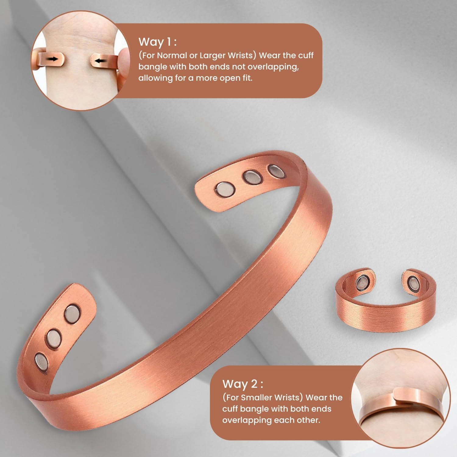 Copper Bracelet for Men and Women, Strength Mens Magnetic Copper Bracelets with 3,800 Gauss Magnets, 99.99% Pure Solid Copper, Handmade Copper Jewelry Gift