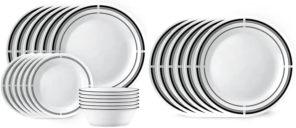 Corelle 18-Piece Dinnerware Set, Service for 6, Lightweight Plates and Bowls Set, Vitrelle Triple Layer Glass, Brasserie Collection, Lunch Plates Included
