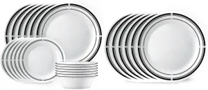 Corelle 18-Piece Dinnerware Set, Service for 6, Lightweight Plates and Bowls Set, Vitrelle Triple Layer Glass, Brasserie Collection, Lunch Plates Included