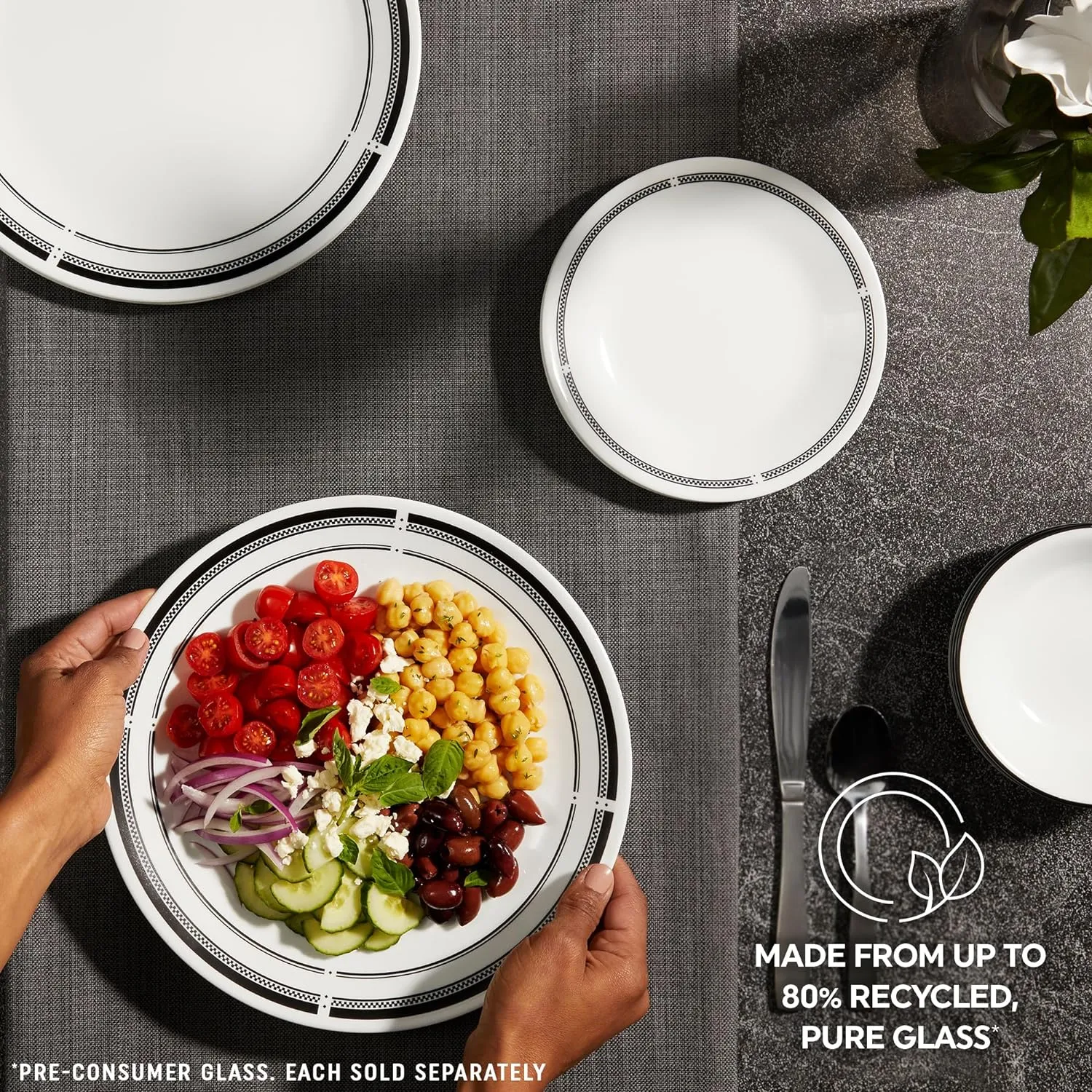 Corelle 6-Piece 8.5" Lunch Round Plates, Vitrelle Triple Layer Glass, Lightweight Round Plates, Salad Plates, Chip and Scratch Resistant, Microwave and Dishwasher Safe, Brasserie