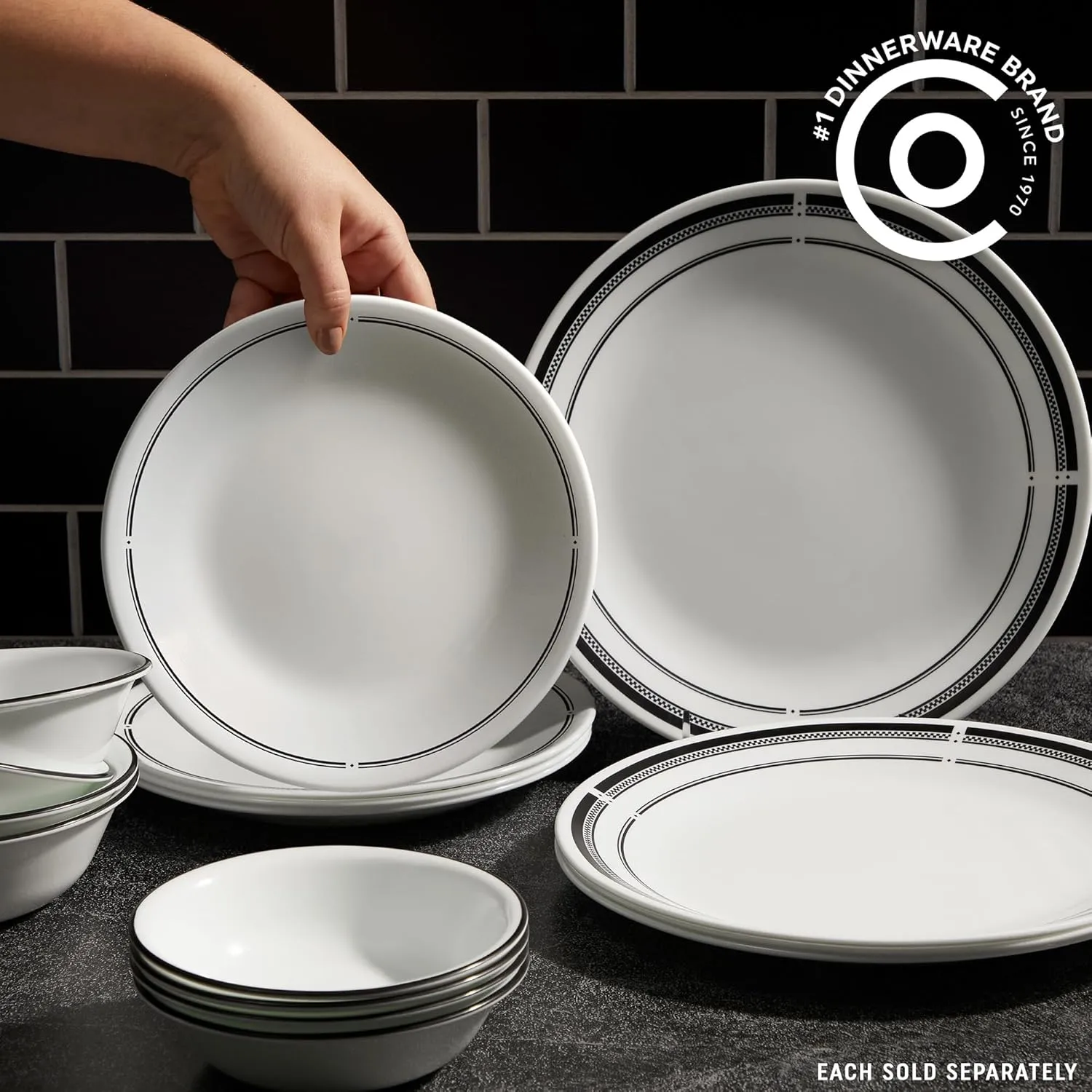 Corelle 6-Piece 8.5" Lunch Round Plates, Vitrelle Triple Layer Glass, Lightweight Round Plates, Salad Plates, Chip and Scratch Resistant, Microwave and Dishwasher Safe, Brasserie
