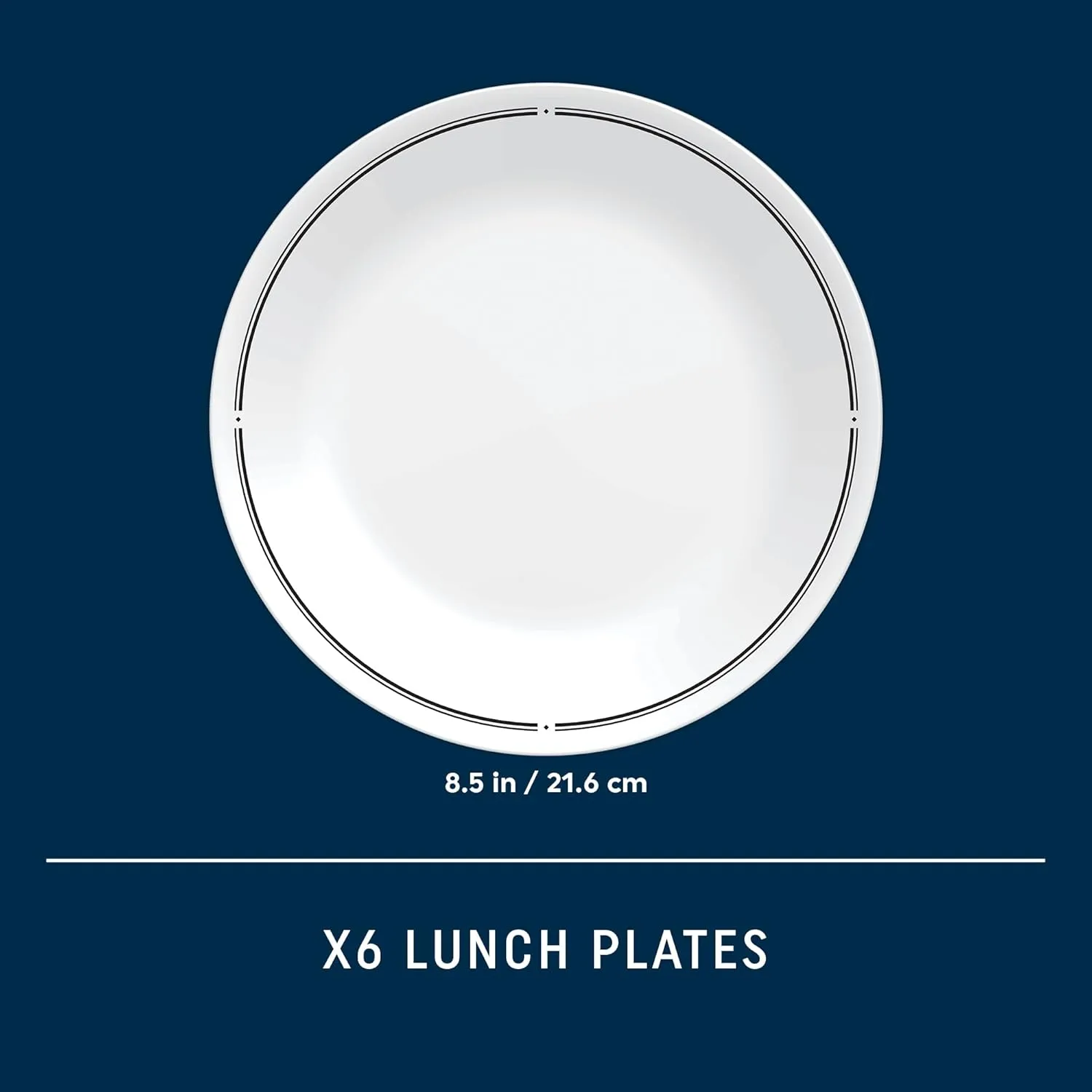 Corelle 6-Piece 8.5" Lunch Round Plates, Vitrelle Triple Layer Glass, Lightweight Round Plates, Salad Plates, Chip and Scratch Resistant, Microwave and Dishwasher Safe, Brasserie