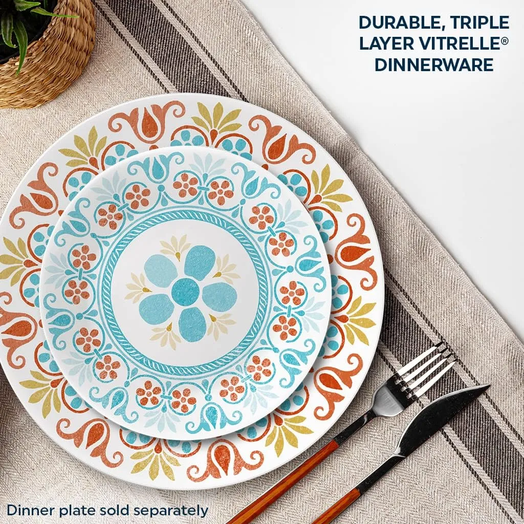 Corelle Vitrelle 6-Piece (6.75") Salad Appetizer Plates Set, Triple Layer Glass and Chip Resistant, Lightweight Round 6-3/4-inch Plates, Terracotta Dreams